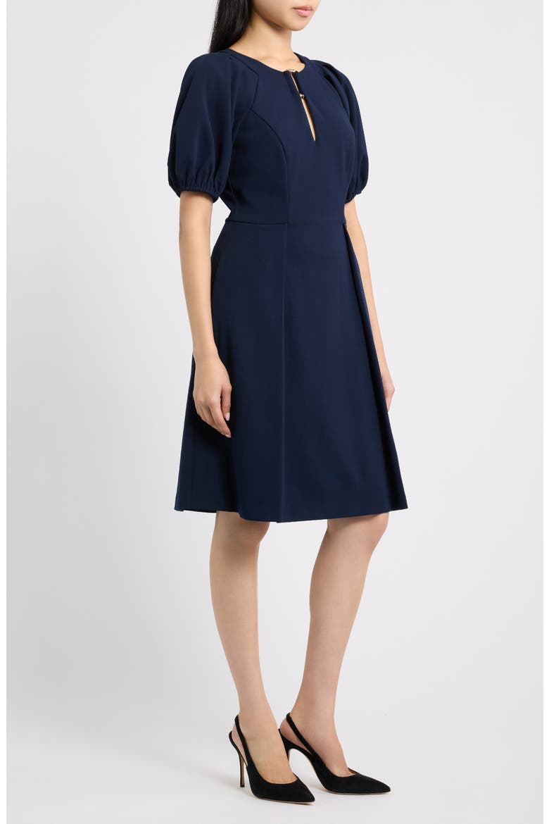 Puff Sleeve Scuba Crepe Dress, Alternate, color, NVY
