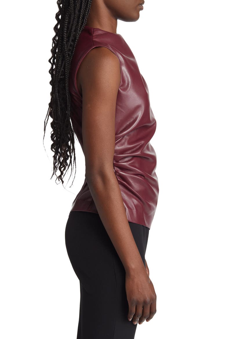 Allegra Asymmetric Faux Leather Gathered Top, Alternate, color, WINE
