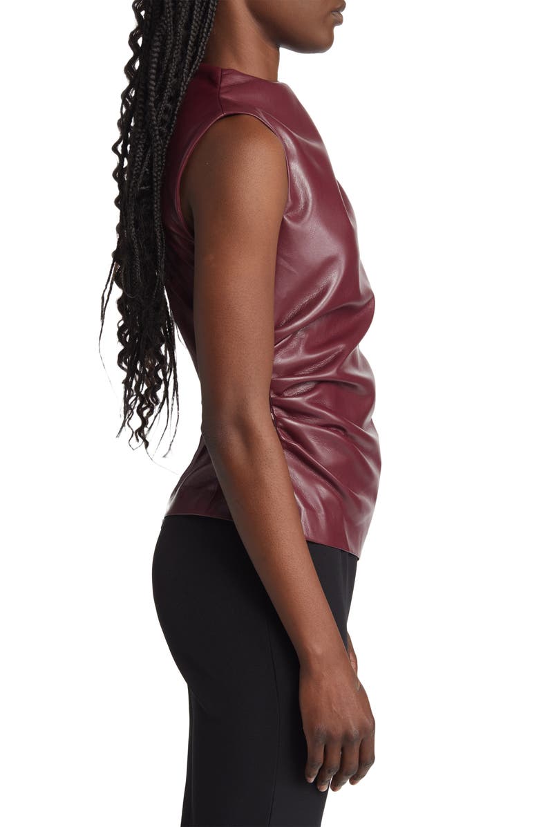 HOUSE OF CB Allegra Asymmetric Faux Leather Gathered Top, Alternate, color, Wine