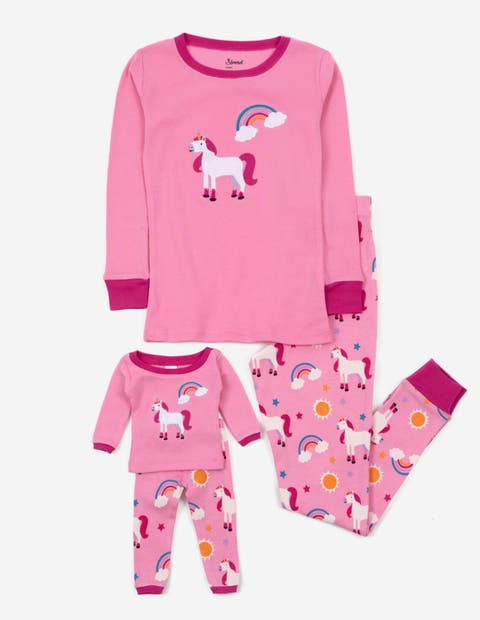 Girls 2-pc. Cotton Pajamas with Matching Doll Accessory - Unicorn & Fantasy Prints (Toddler, Little Kid & Big Kid)