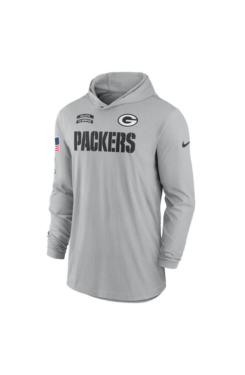Nike Men's Nike Gray Green Bay Packers 2024 Salute to Service Lightweight Performance Long Sleeve Hooded T-Shirt, Alternate, color, 