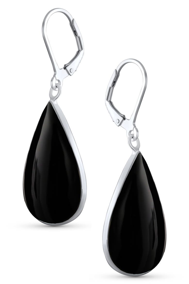 Sterling Silver Teardrop Earrings, Alternate, color, BLACK
