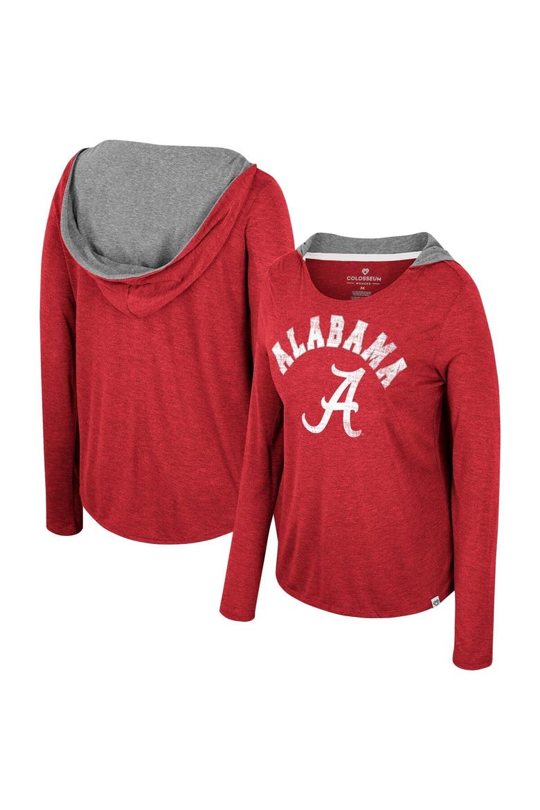 Women's Colosseum  Crimson Alabama Crimson Tide Distressed Heather Long Sleeve Hoodie T-Shirt, Main, color, Crimson
