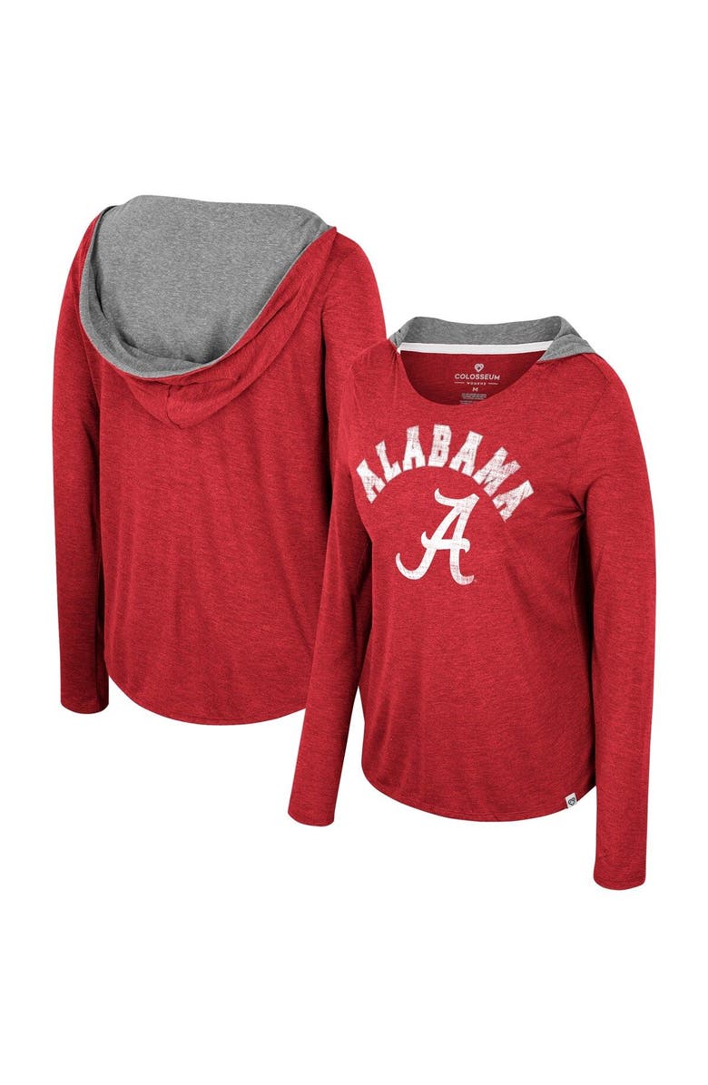 COLOSSEUM Women's Colosseum Crimson Alabama Crimson Tide Distressed Heather Long Sleeve Hoodie T-Shirt, Main, color,