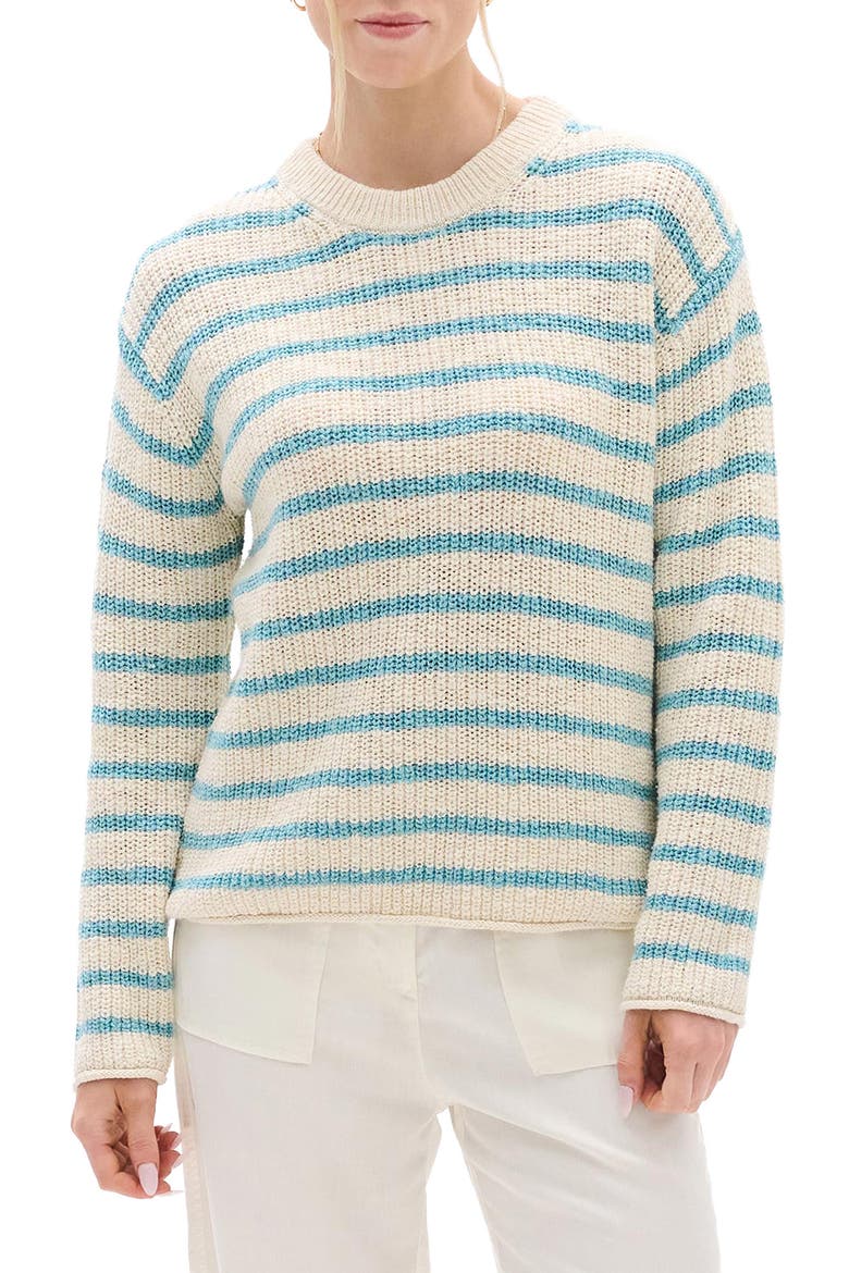 Stripe Crewneck Cotton Sweater, Alternate, color, WHISPER WHITE