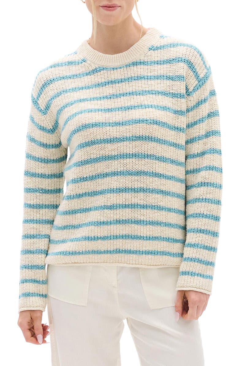Hatley Stripe Crewneck Cotton Sweater, Alternate, color, Whisper White