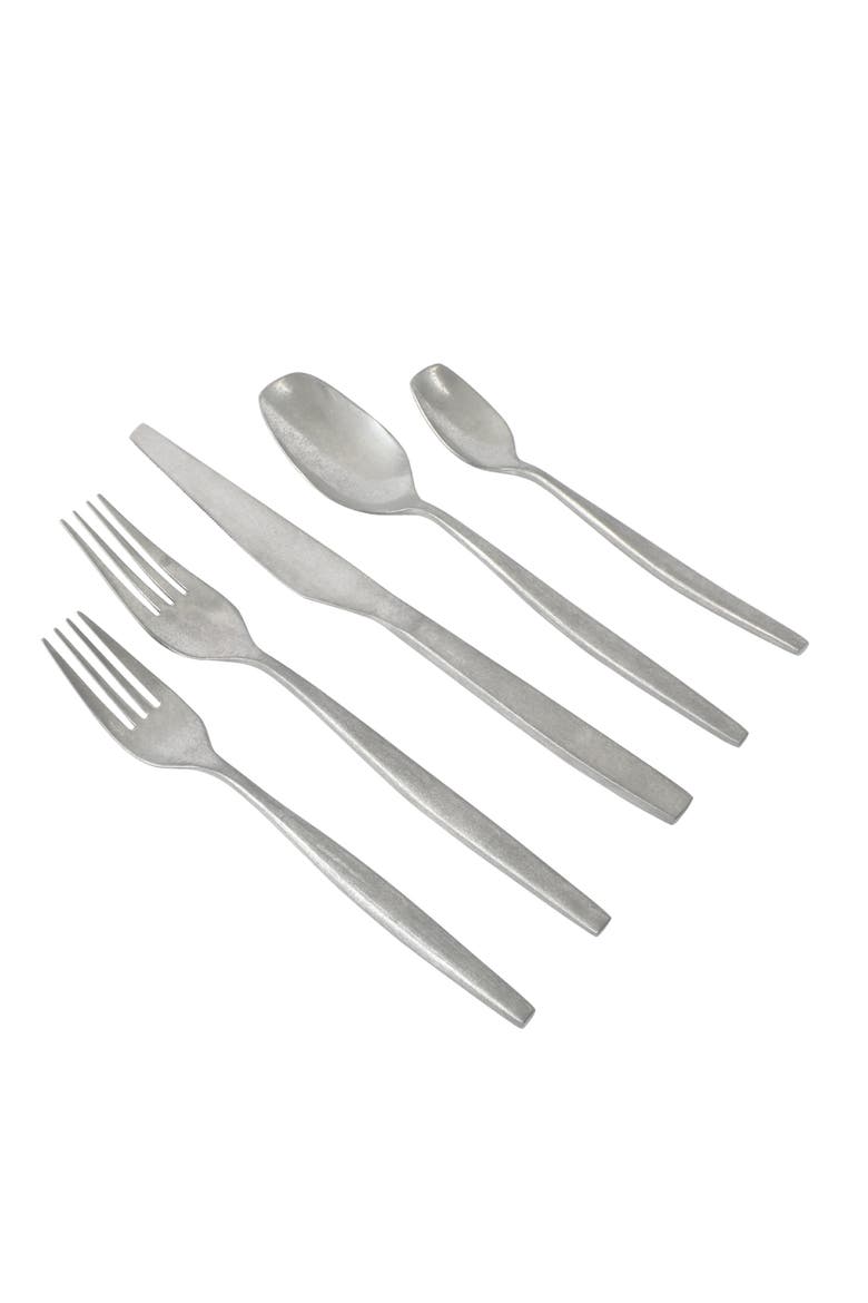 20 Piece Stone Washed Flatware 18/10 Stainless Steel Silverware Cutlery Utensil Set with Acacia Wood Caddy, Alternate, color, Stone Washed Silver
