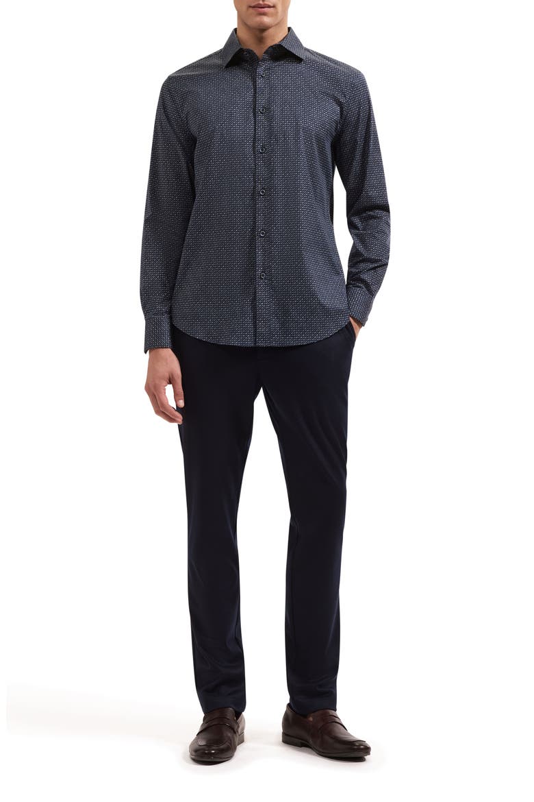 Axel Shaped Fit Long Sleeve Button-Up Shirt, Alternate, color, NAVY