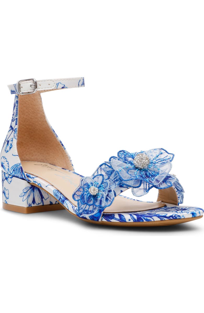 Betsey Johnson Kids' Petra Ankle Strap Sandal, Main, color, White/ Blue Floral