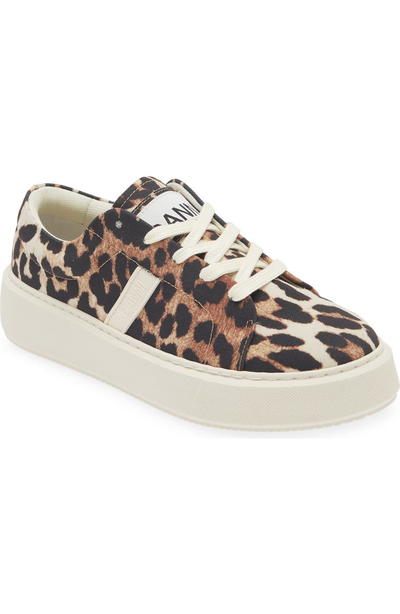 Ganni Sporty Mix Leopard Print Sneaker, Main, color,