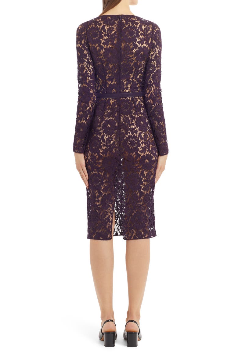 Long Sleeve V-Neck Lace Midi Dress, Alternate, color, RIPE PLUM Y82