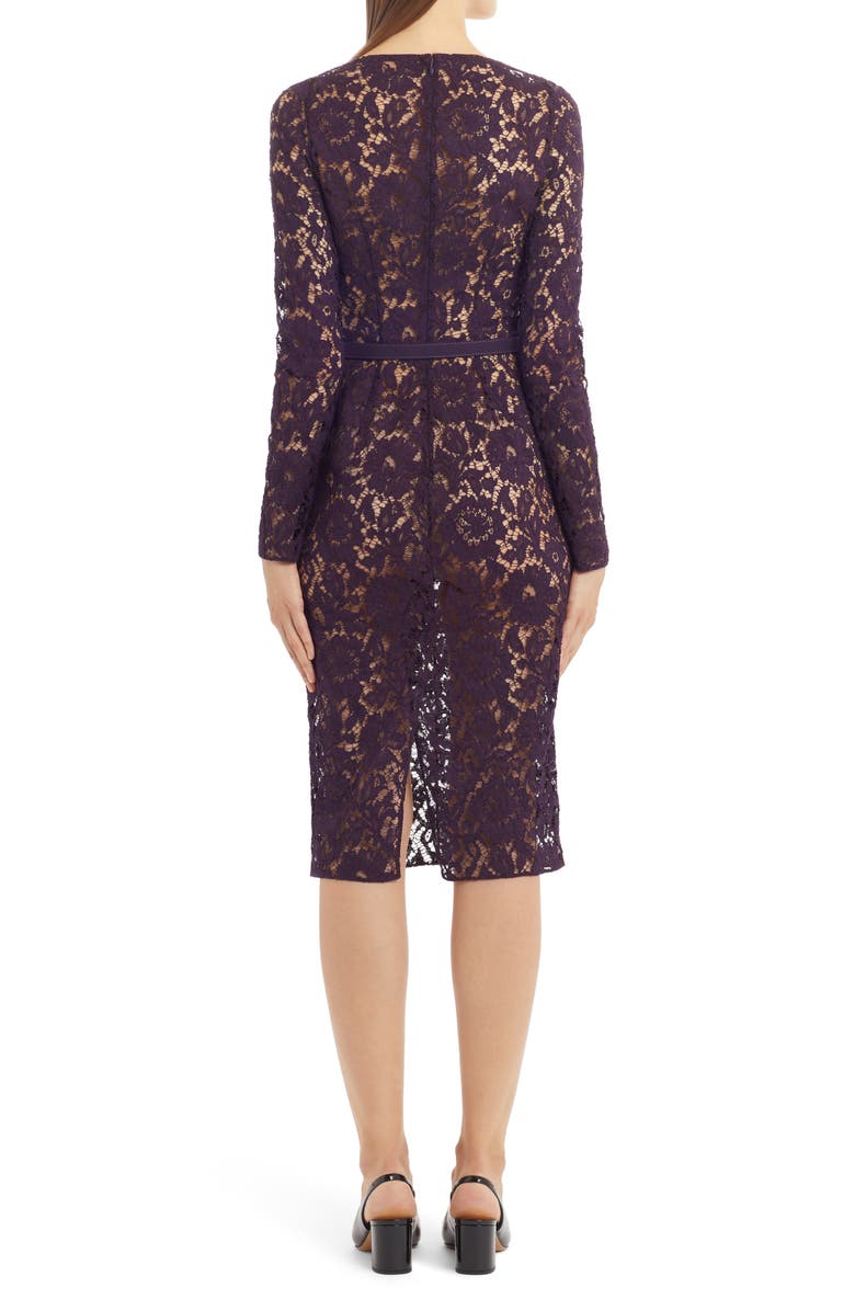 Valentino Long Sleeve V-Neck Lace Midi Dress, Alternate, color, 