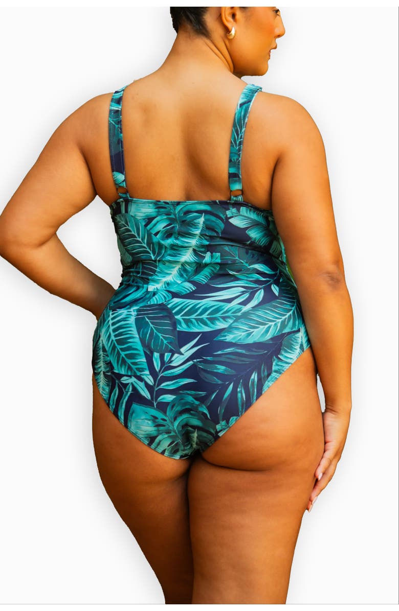 FASHION-SZN CURVE Trim Detail Sculpting Swimsuit, Alternate, color, Green