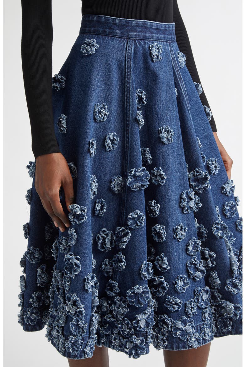 Floral Appliquè Denim Midi Skirt, Alternate, color, LIGHT INDIGO