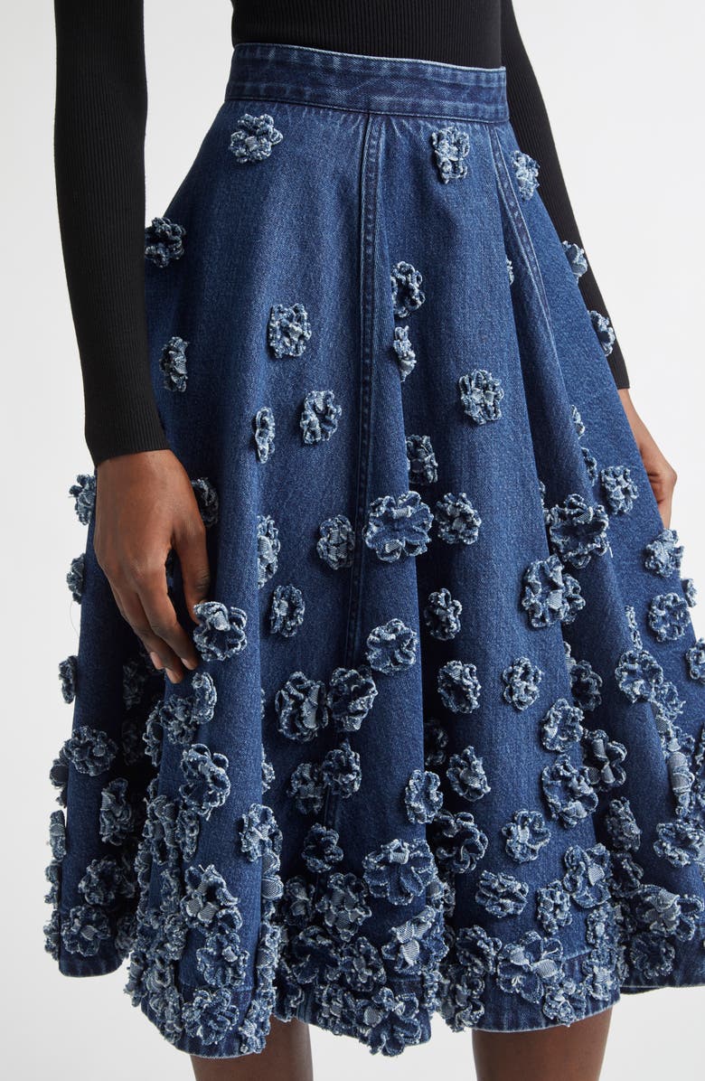 Michael Kors Collection Floral Appliquè Denim Midi Skirt, Alternate, color, Light Indigo