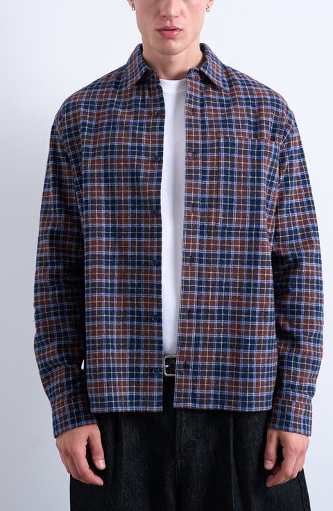 Relaxed Fit Check Cotton Flannel Button-Up Overshirt