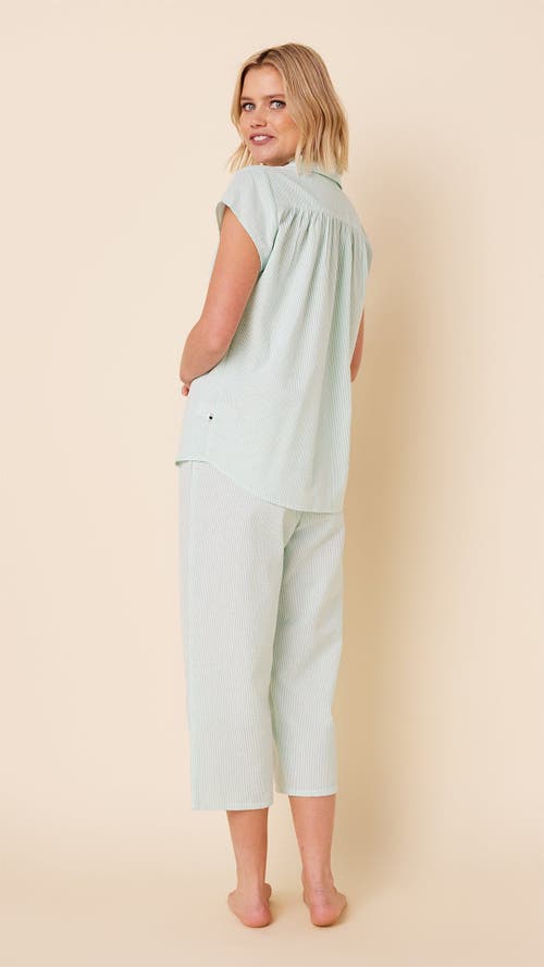 The Cat's Pajamas Poplin Cropped Pajama Set In Blue