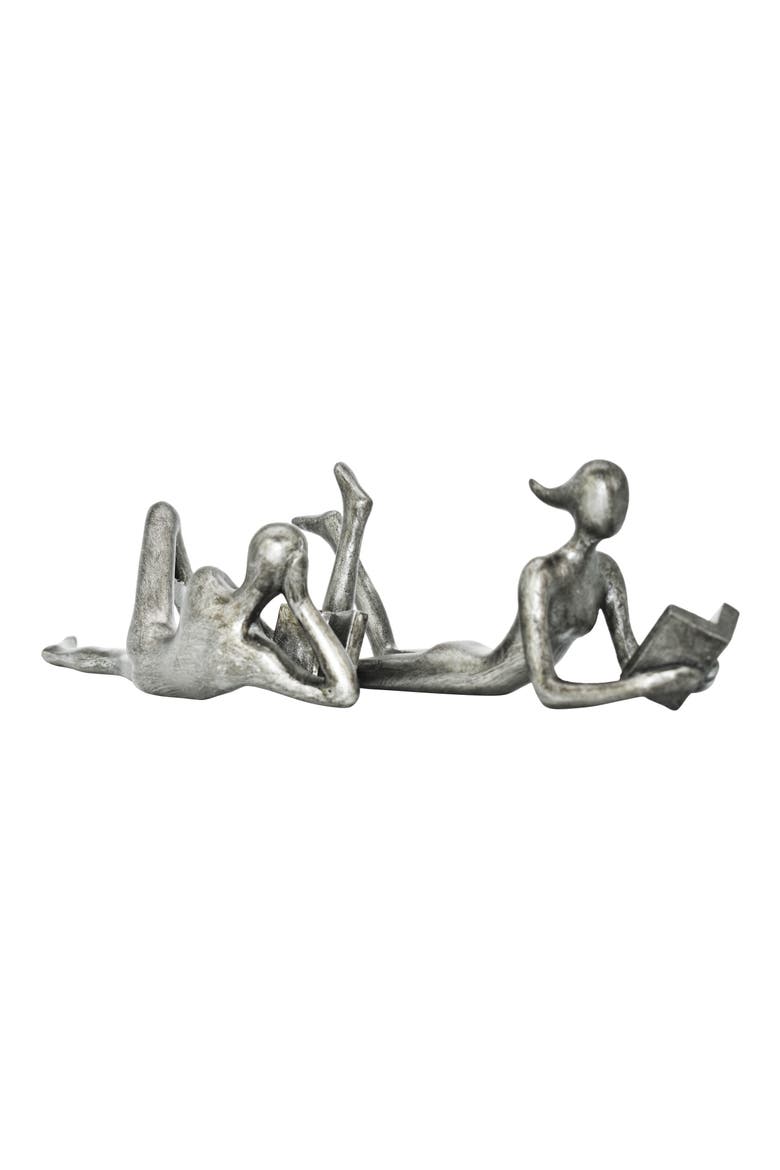 Man & Women Readers Set of 2 Sculpture, Alternate, color, PEWTER
