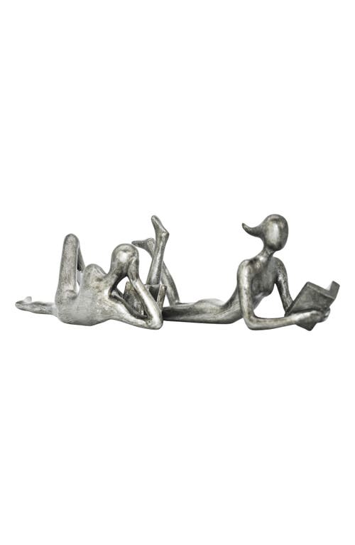 Kinetic Man & Women Readers Set Of 2 Sculpture In Pewter