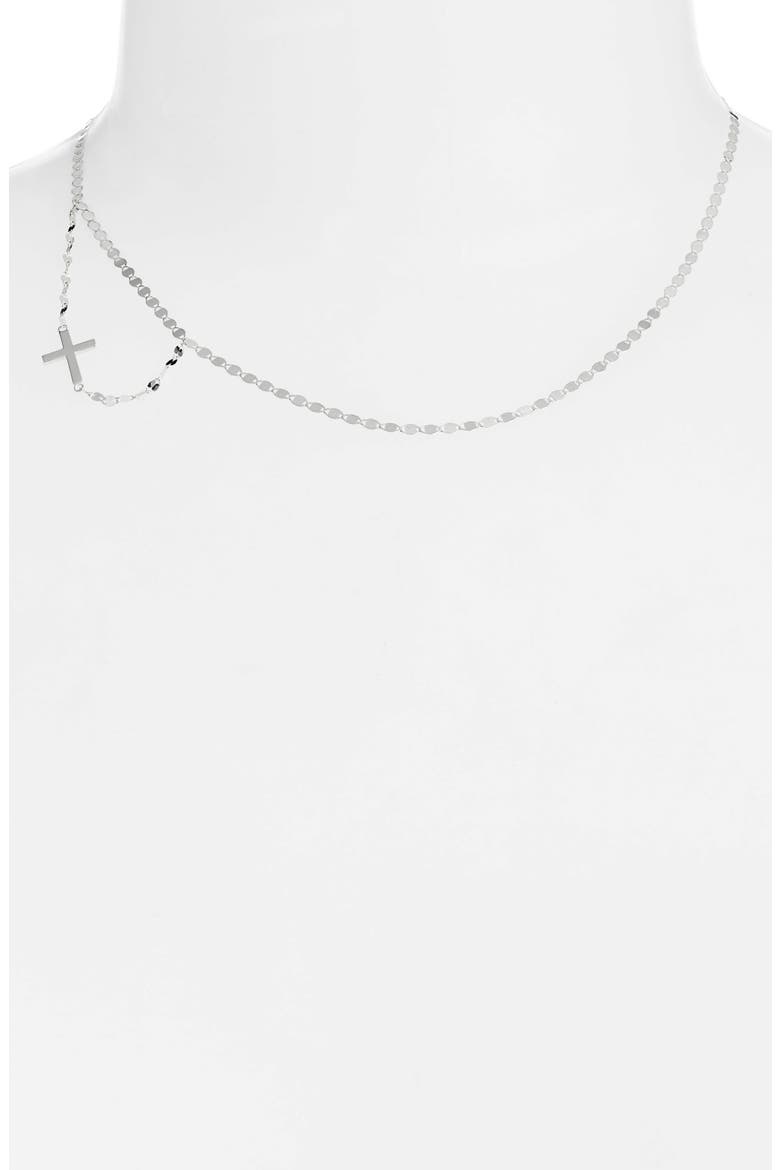 Jewelry Double Strand Side Cross Necklace, Alternate, color, WHITE GOLD