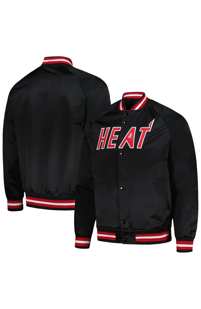 Mitchell & Ness Men's Mitchell & Ness Black Miami Heat Hardwood Classics Throwback Wordmark Raglan Full-Snap Jacket, Main, color, Black