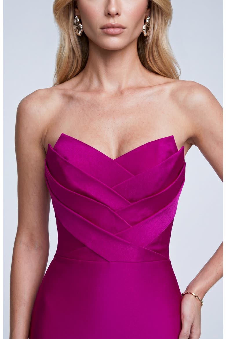 Strapless Layered Tulip Bodice Mermaid Evening Gown, Alternate, color, Magenta