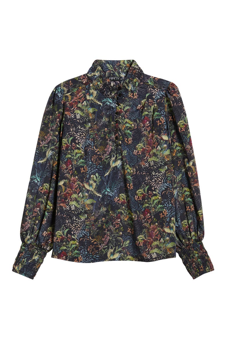 Smocked Cuff Long Sleeve Top, Alternate, color, BLACK MULTI