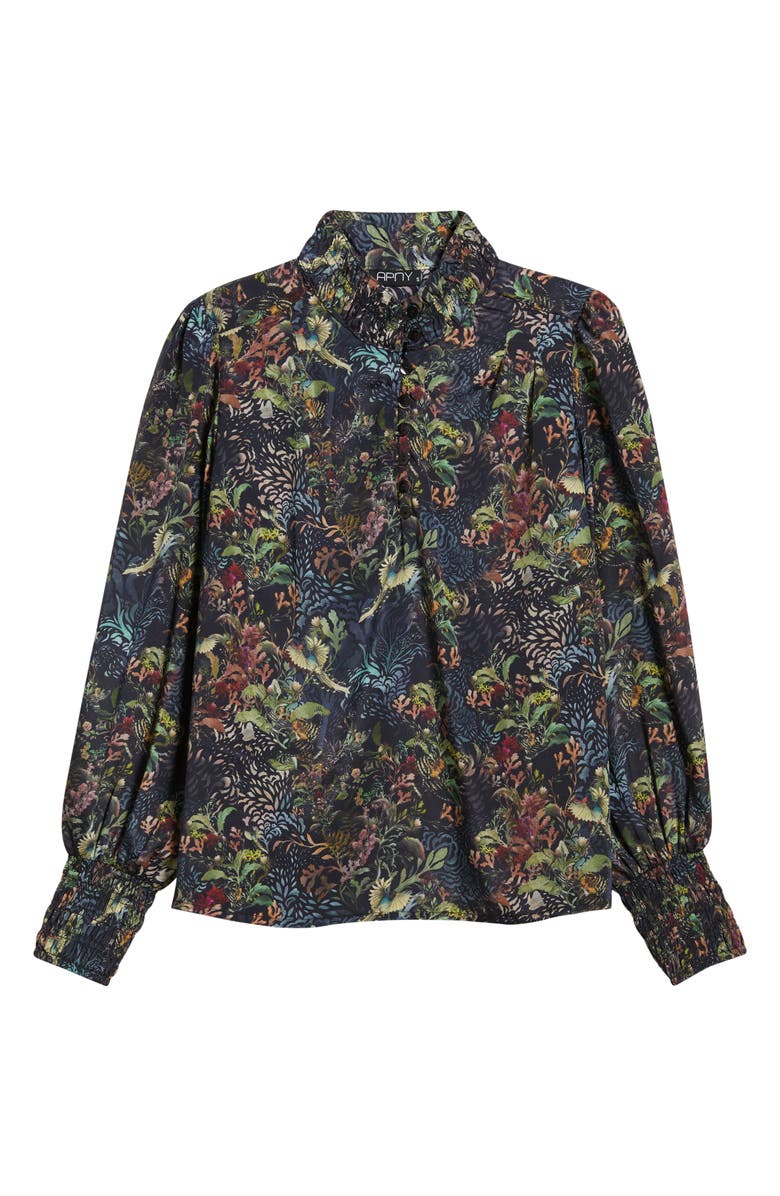 APNY Smocked Cuff Long Sleeve Top, Alternate, color, Black Multi