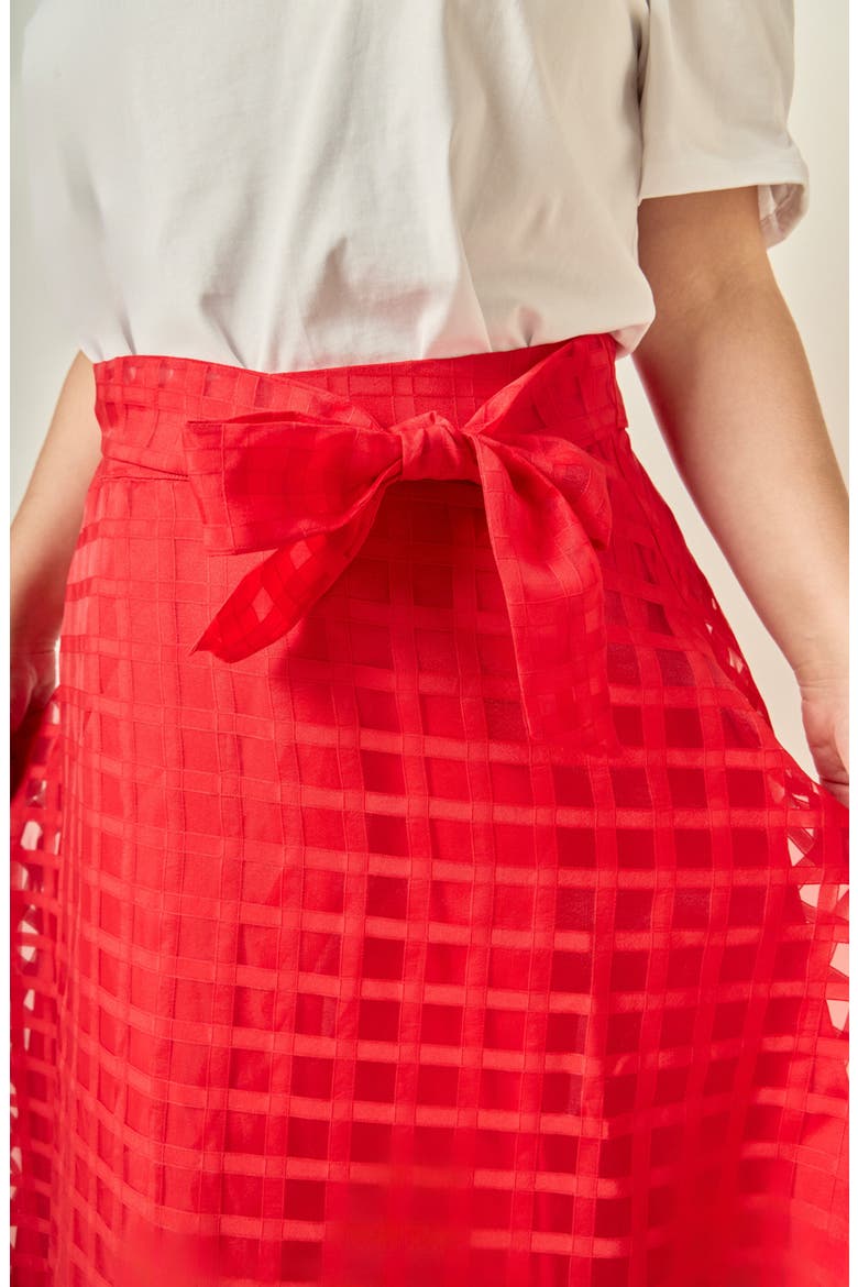 Plaid Organza Fit & Flare Midi Skirt, Alternate, color, RED