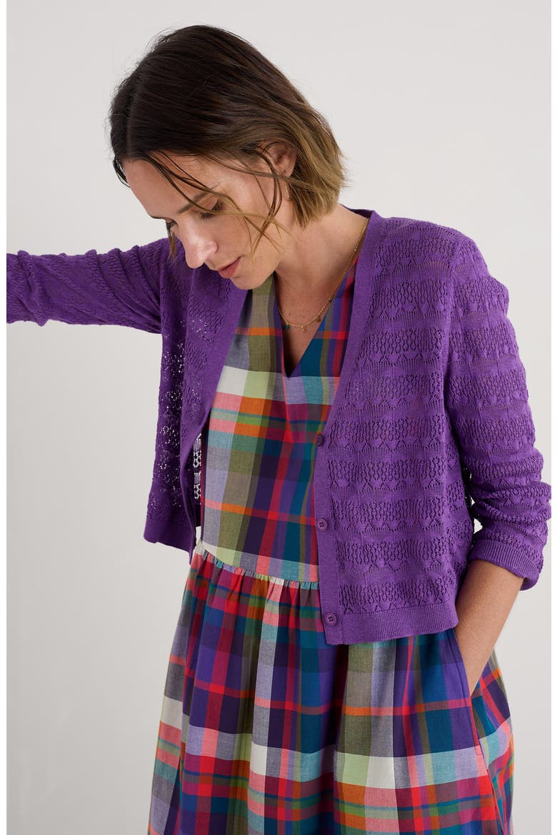 Sweet Day Pointelle Organic Cotton Cardigan, Alternate, color, KNIT MELANGE PANSY