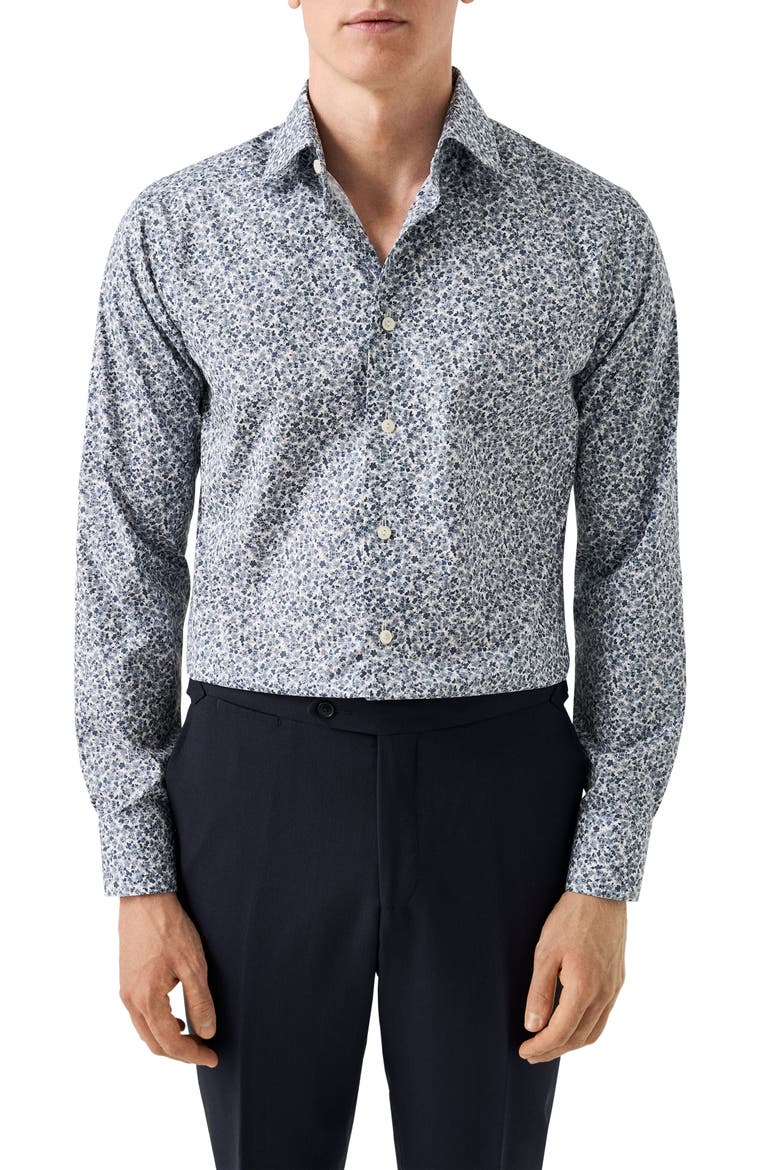 Contemporary Fit Floral Cotton Dress Shirt, Main, color, MEDIUM GREY