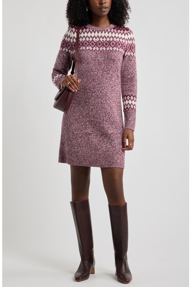 Wool & Cashmere Long Sleeve Fair Isle Sweater Dress, Alternate, color, BURGUNDY LONDON FAIRISLE