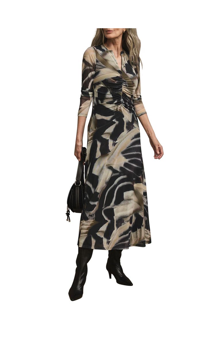 Abstract Print Mesh Midi Dress, Main, color, Black