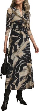 MINT VELVET Abstract Print Mesh Midi Dress