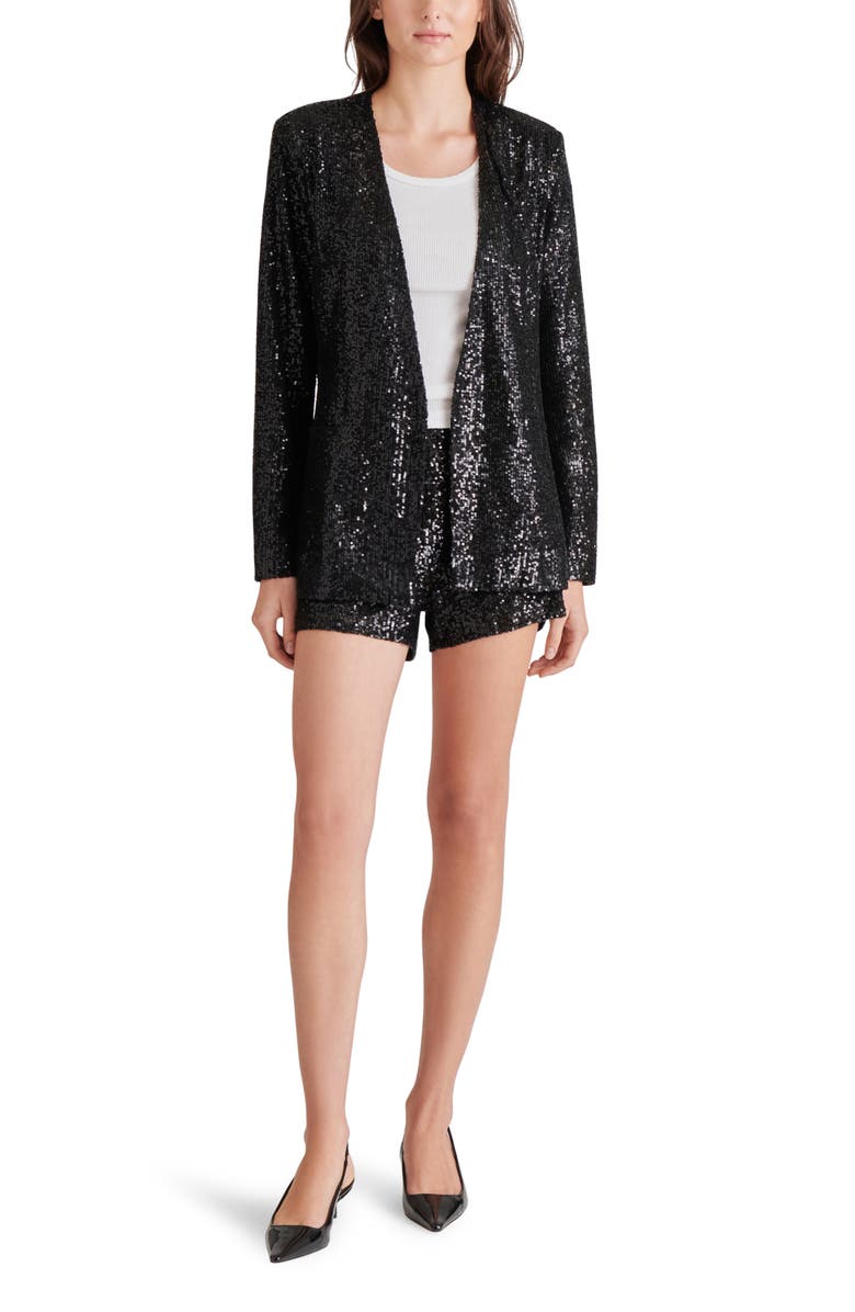 Steve Madden Collarless Sequin Blazer, Alternate, color, Black