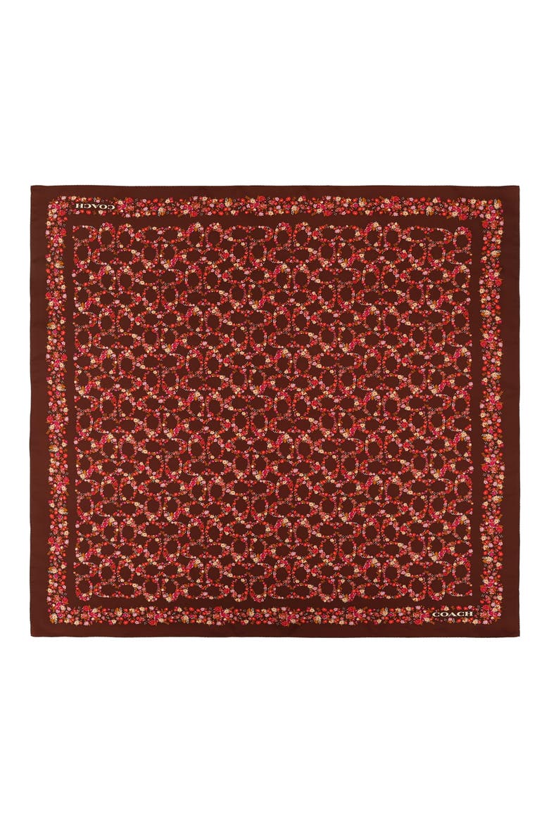 Posey Cluster Silk Square Scarf, Main, color, BROWN MULTI