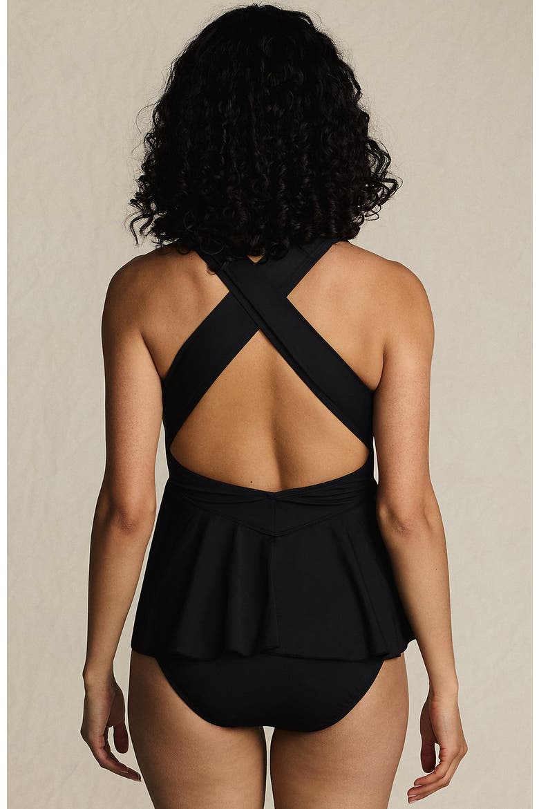 SlenderSuit Plunge Ruched X-Back Ruffle Fauxkini One Piece Swimsuit, Alternate, color, Black
