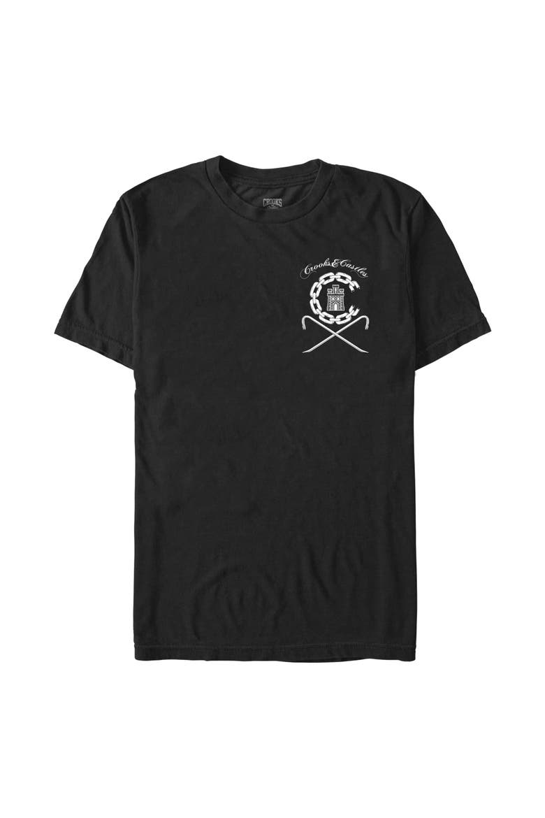 Men's Crooks & Castles Ancient Tower White Badge Graphic T-Shirt, Main, color, Black