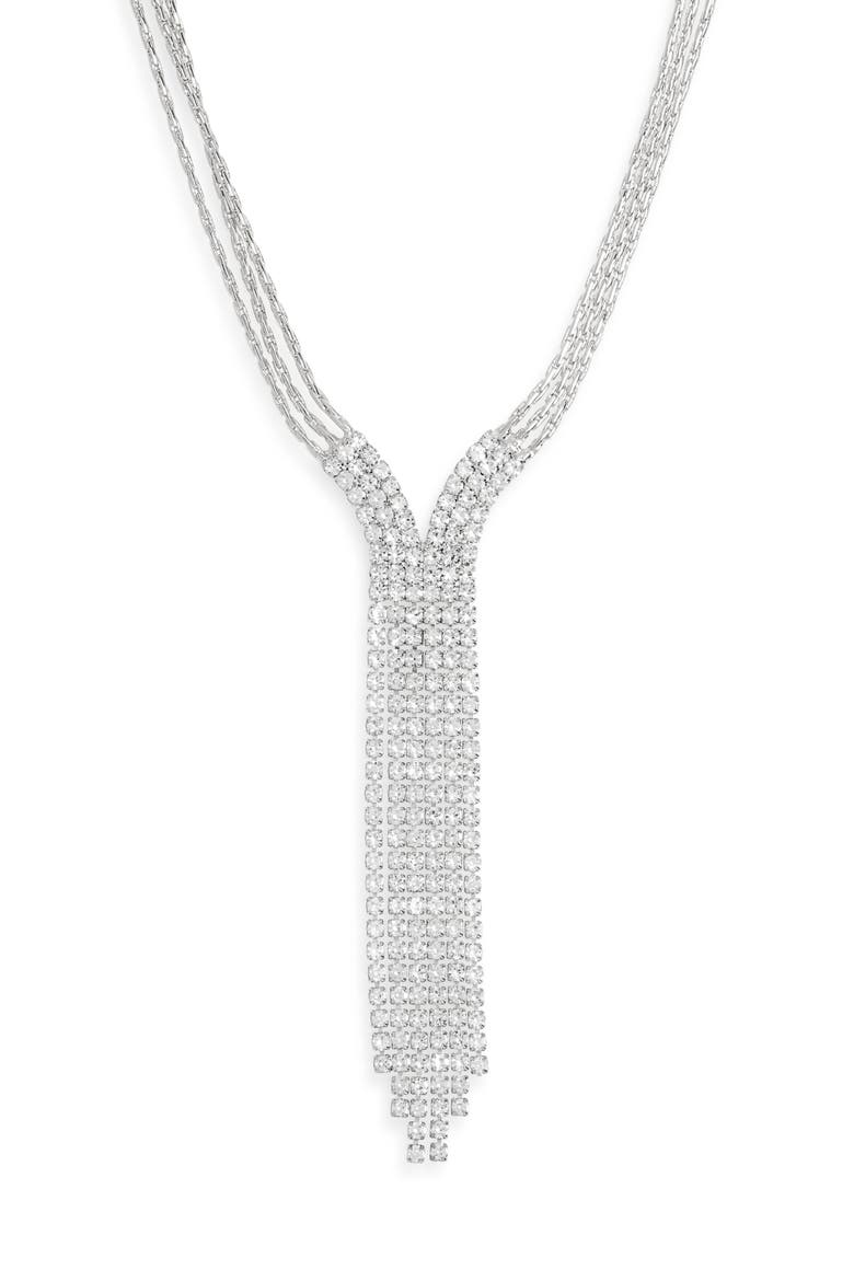 Crystal Y-Necklace, Main, color, CLEAR- SILVER