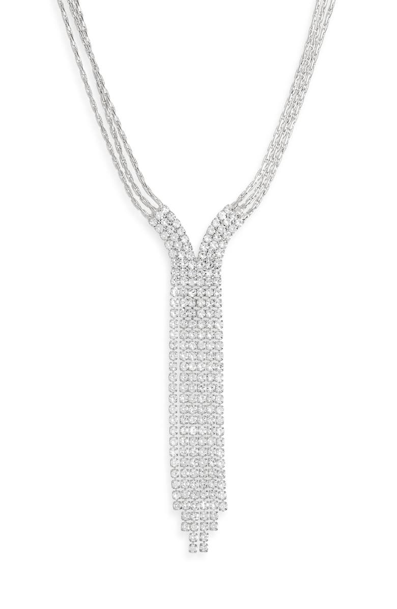 NORDSTROM RACK Crystal Y-Necklace, Main, color, Clear- Silver