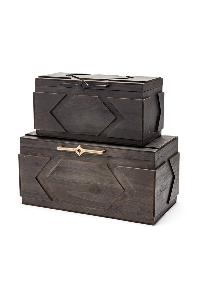 Cassia Set of 2 Wooden Boxes, Main, color, Brown