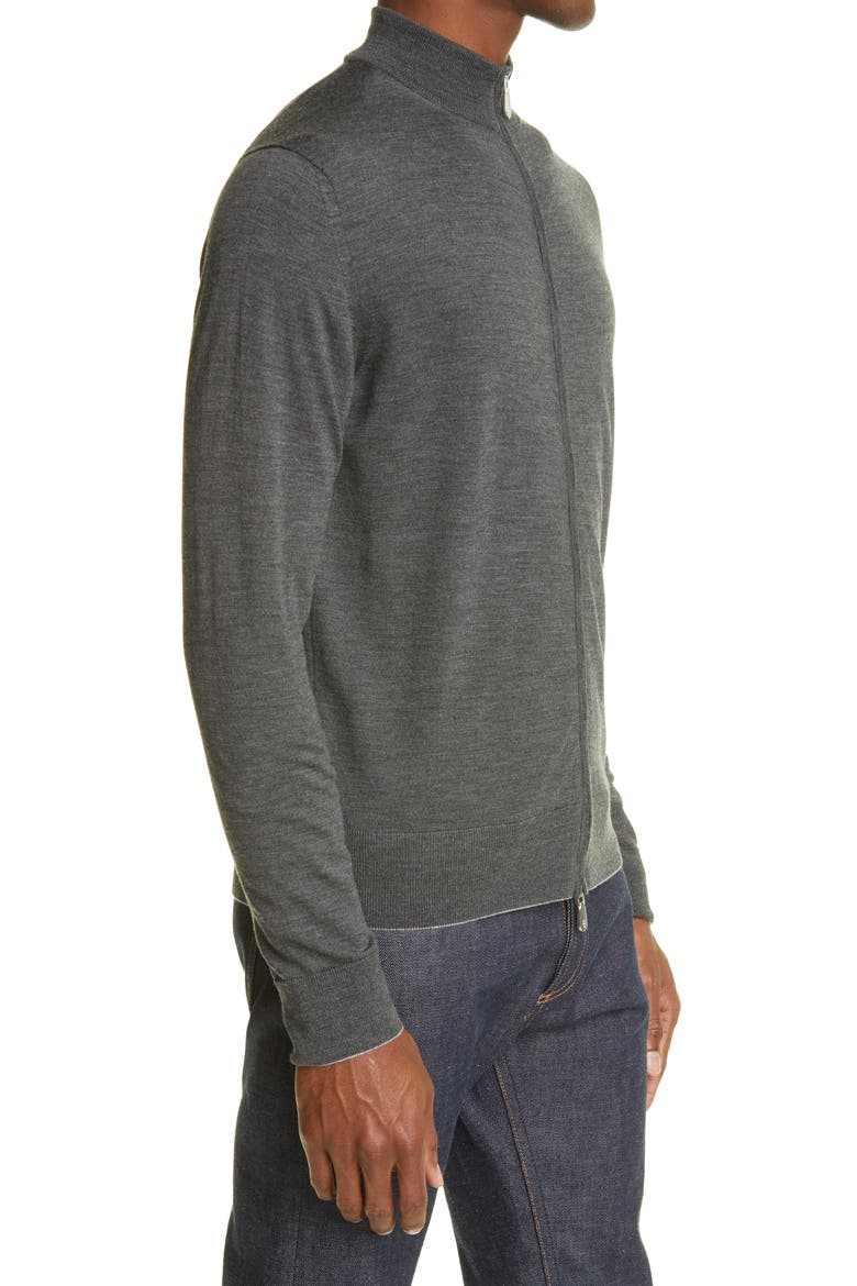Zip Front Merino Wool & Silk Sweater, Alternate, color, MEDIUM GRAY MELANGE