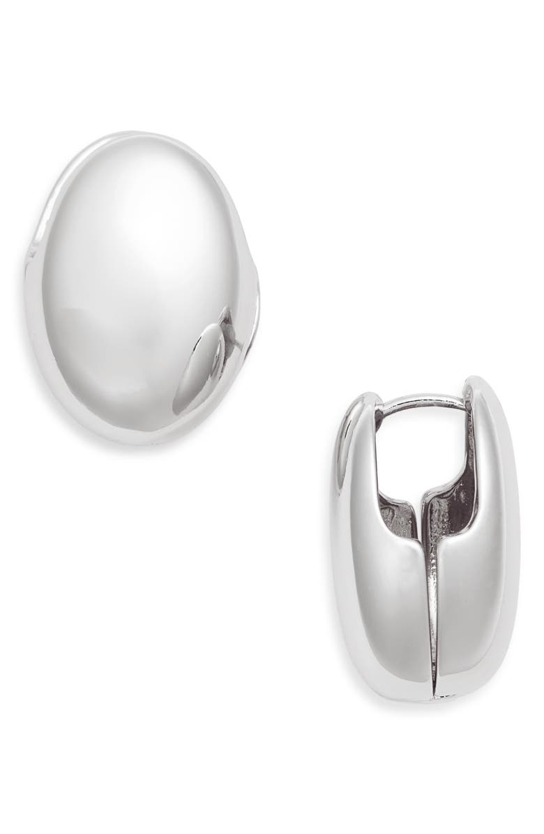 Open Edit Polished Puffy Huggie Hoop Earrings, Main, color, Rhodium