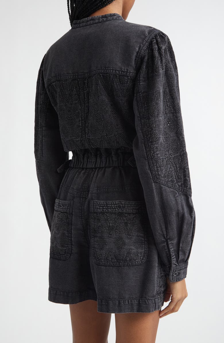 Isabel Marant Étoile Kaina Embroidered Eyelet Denim Button-Up Shirt, Alternate, color, Faded Black