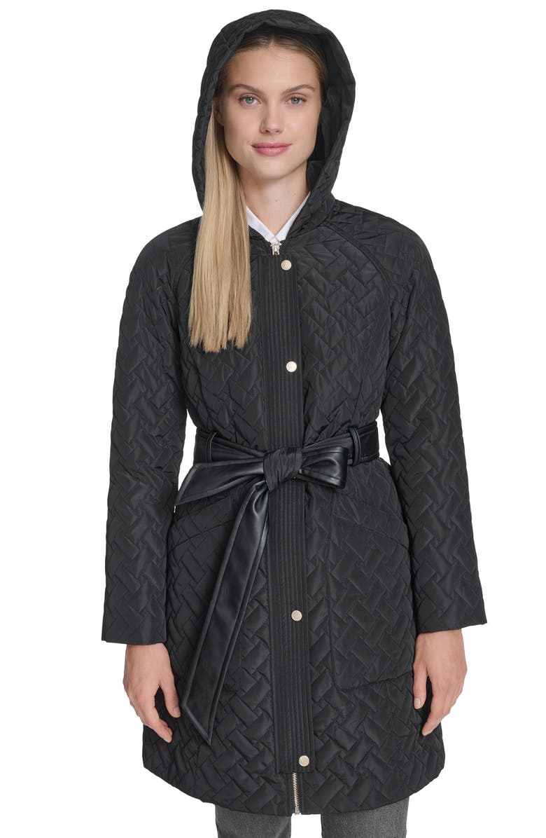 Cole Haan Belted Quilted Jacket, Alternate, color, Black