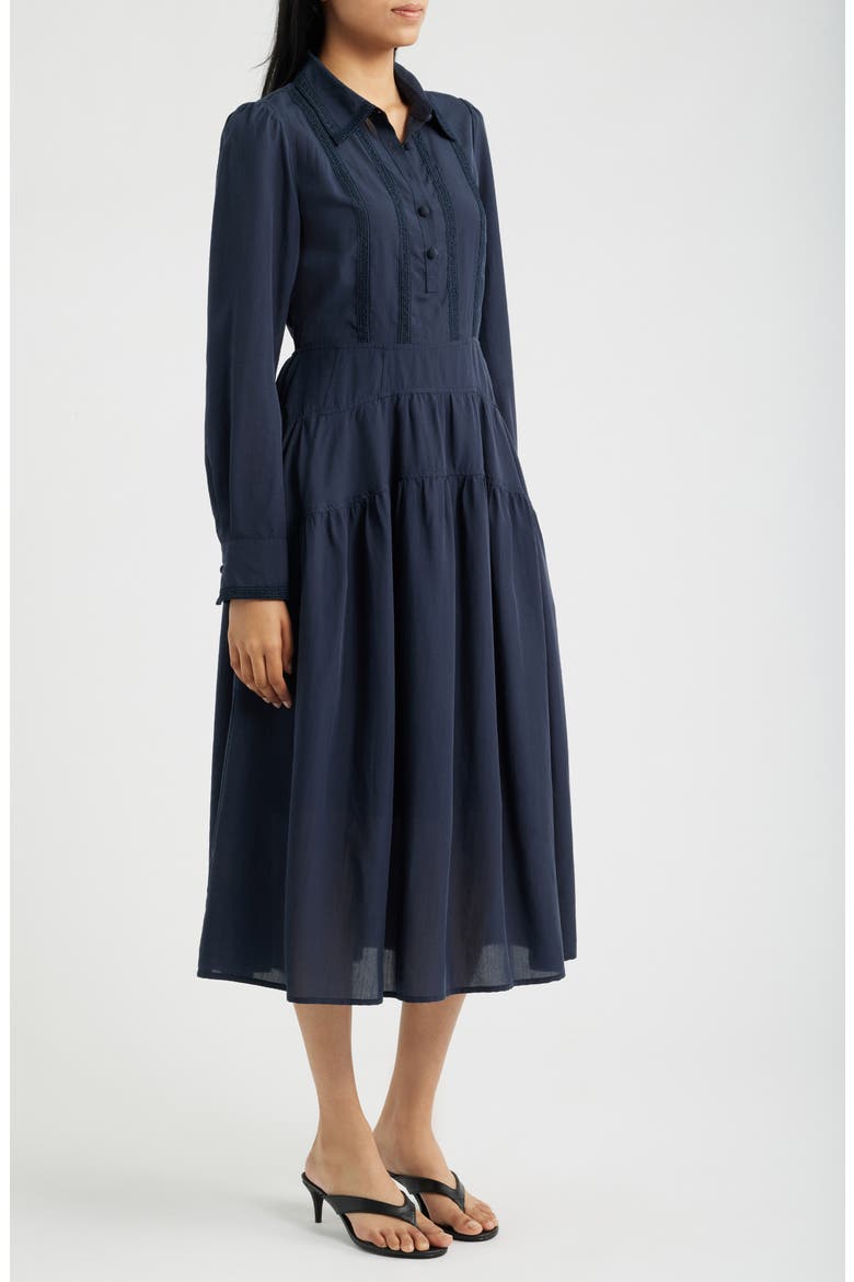 Lace Inset Long Sleeve Midi Dress, Alternate, color, NAVY
