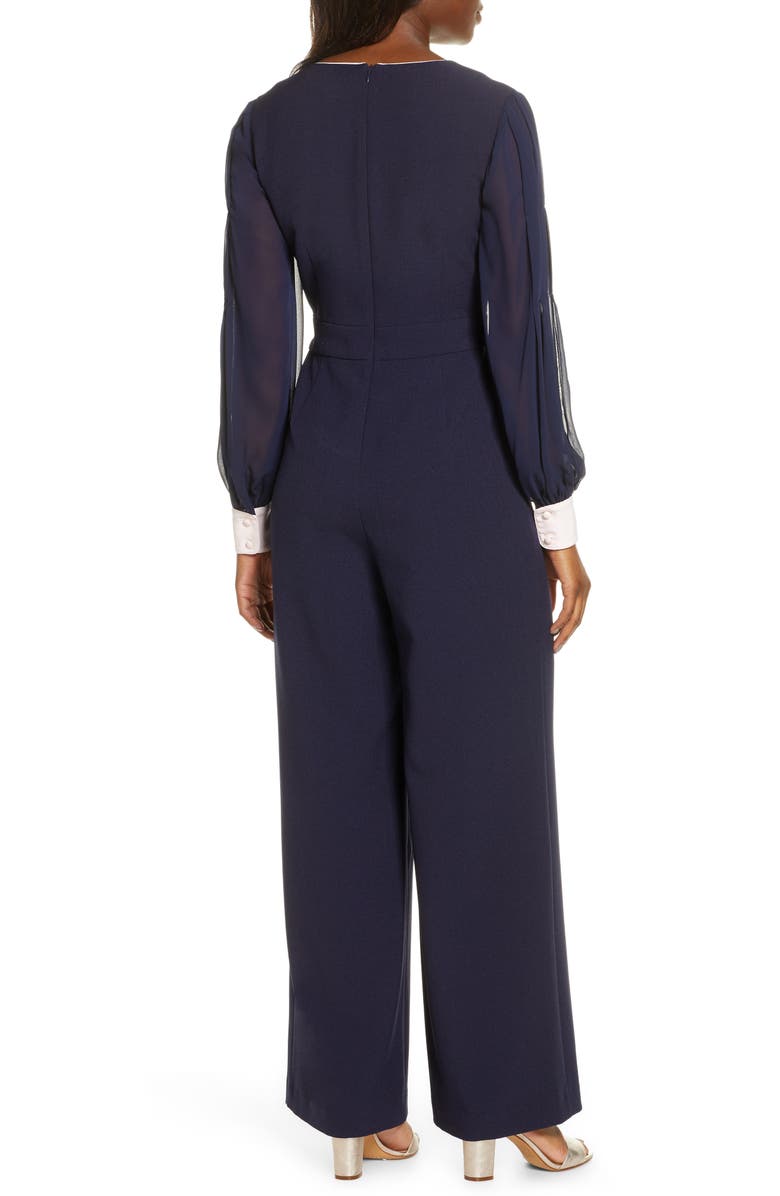 Harper Rose Long Sleeve Crepe & Georgette Jumpsuit, Alternate, color, 