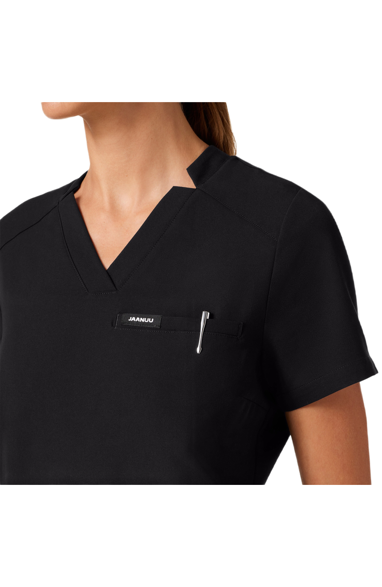 JAANUU Helia Women's 3-Pocket Slim Notched V-Neck Scrub Top, Alternate, color, Black