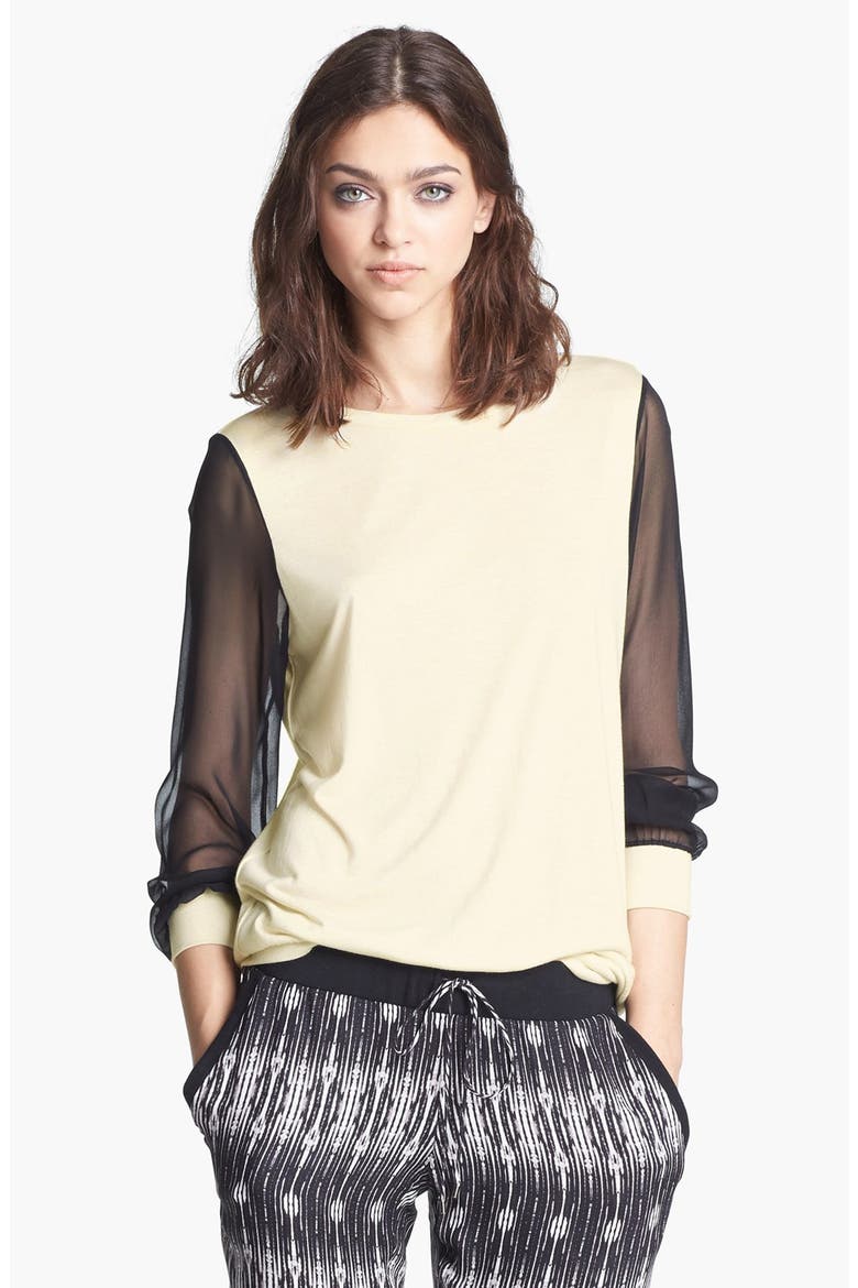 Chiffon Sleeve Sweatshirt, Main, color, SWAN/ BLACK
