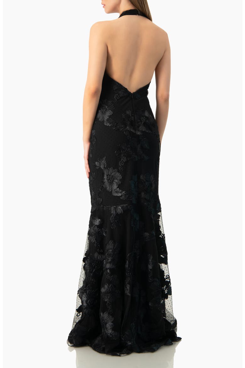 Halter Floral Lace Mermaid Gown, Alternate, color, Black